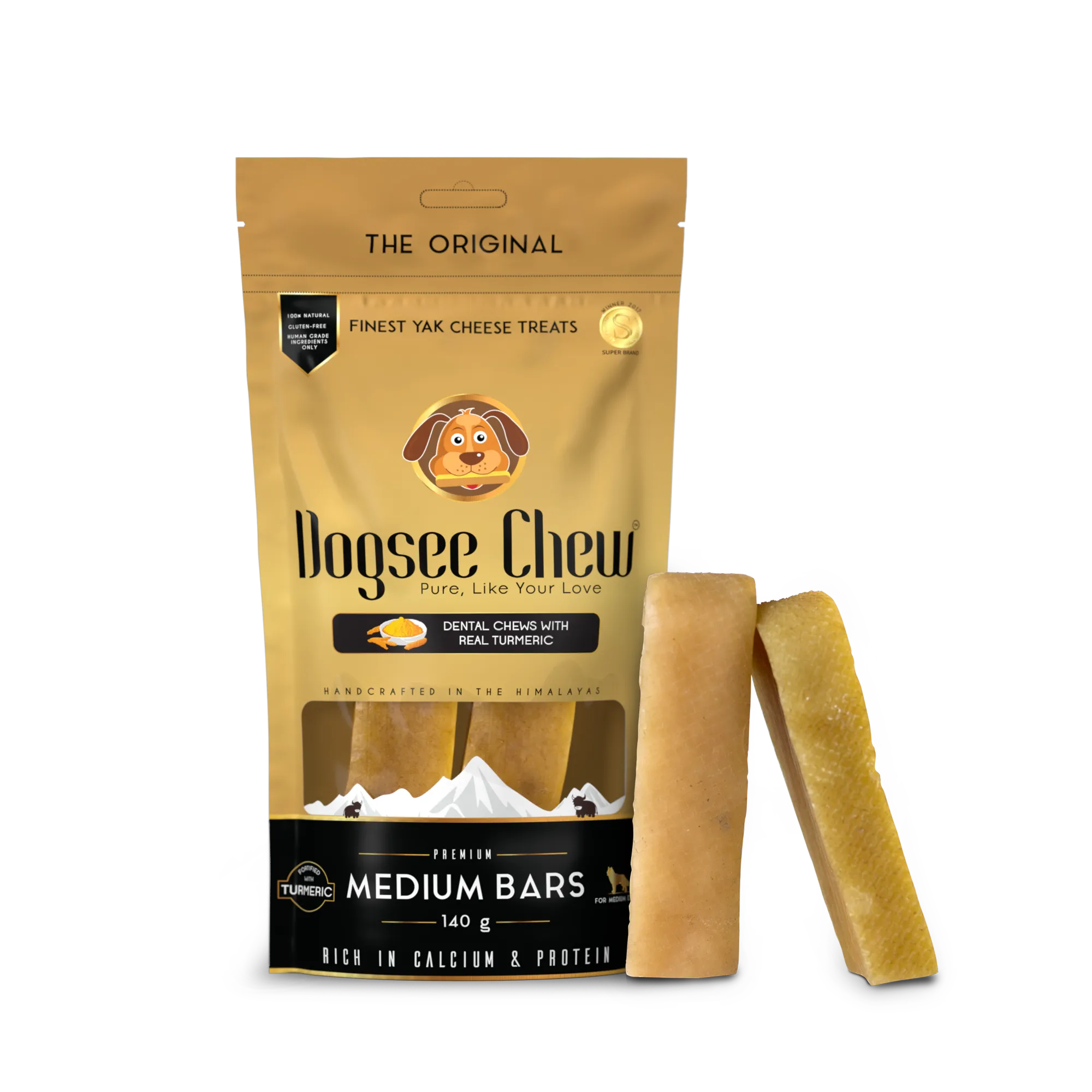 דוגסי Dogsee Chew – עצמות חלב יאק עם כורכום M, שתי יחידות, 140 גרם