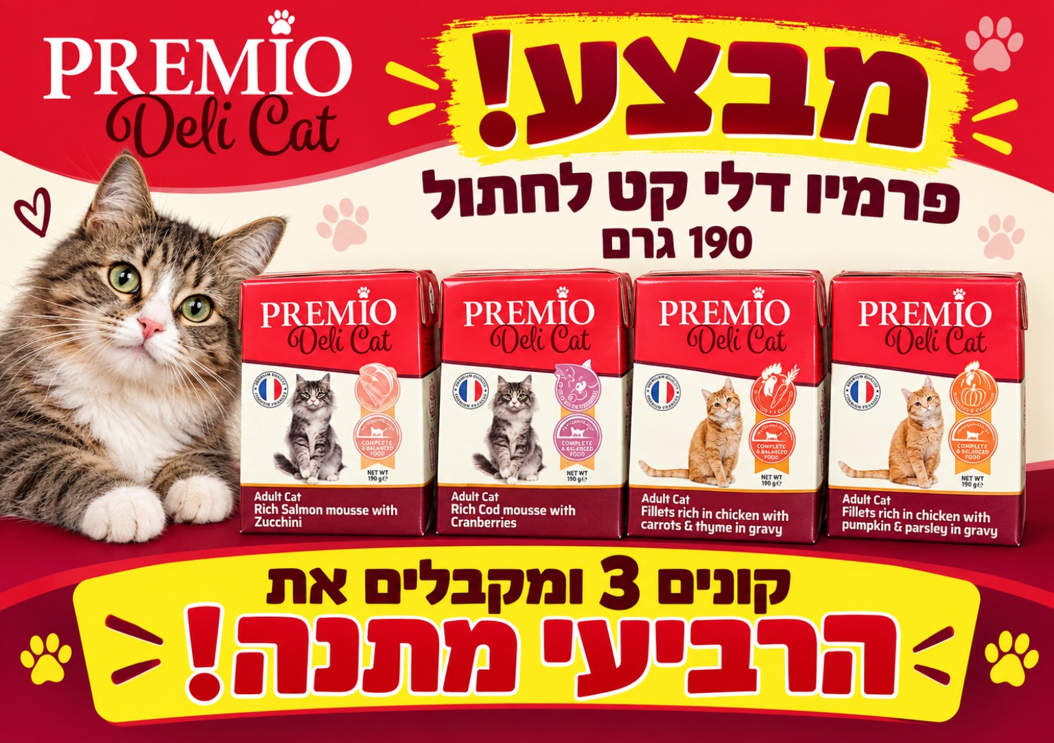 Premio Deli Cat לחתול — 3+1 מתנה