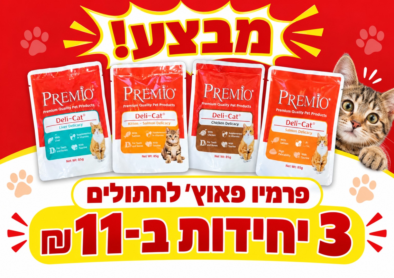 Premio פאוץ׳ לחתולים — 3 ב־11 ₪